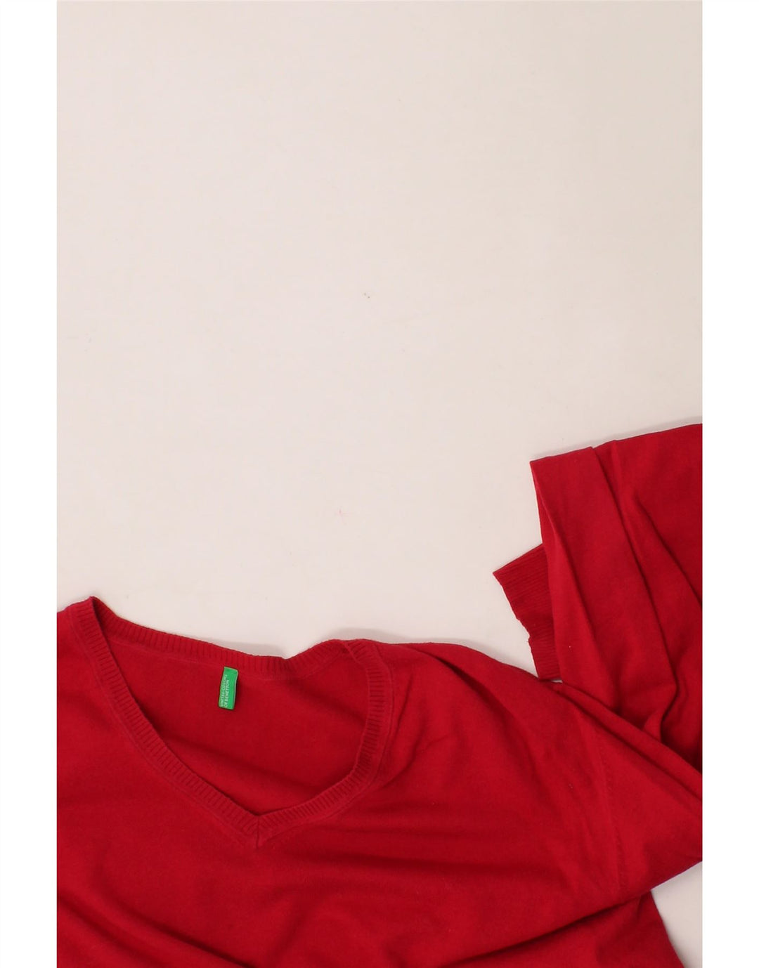 BENETTON Womens V-Neck Jumper Sweater 2XL Red Cotton Vintage Benetton and Second-Hand Benetton from Messina Hembry 