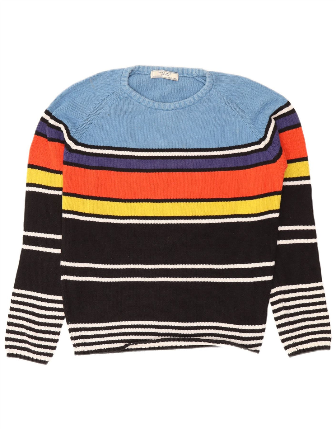 Maglione maglione girocollo da uomo Zara a righe grandi multicolori
