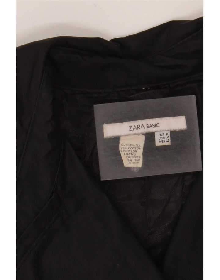 Zara Womens Trench Coat UK 12 Moyen Noir Coton