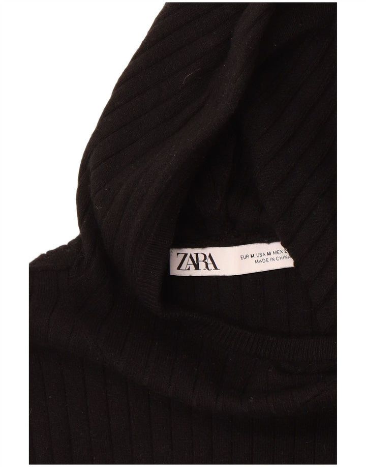 ZARA Womens Hooded Jumper Sweater UK 12 Medium Black Viscose