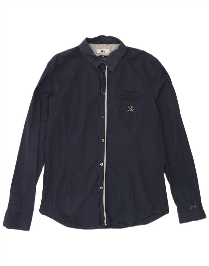 ICEBERG Mens Slim Shirt Medium Navy Blue