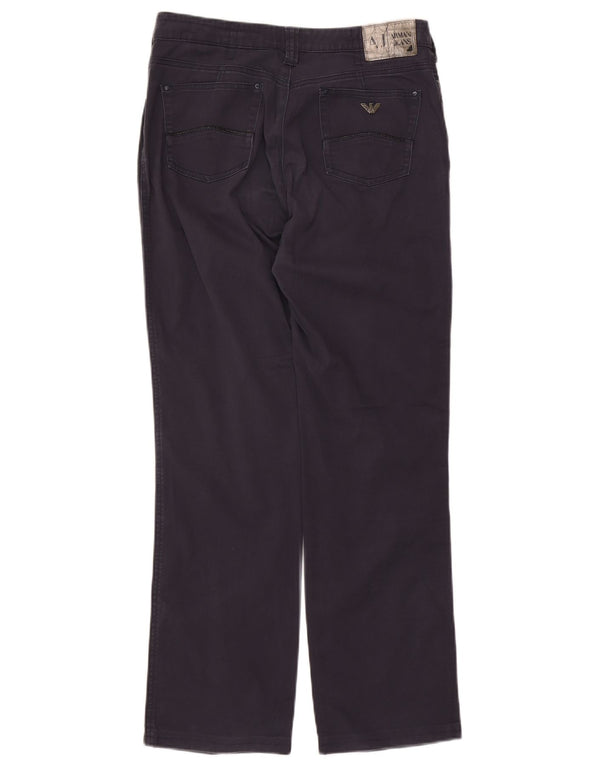 Armani Mens Straight Casual Trousers W31 L29 Navy Blue Cotton