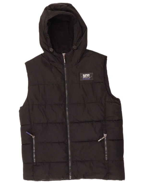 Superdry Mens Hooded Padded Gilet UK 42 XL Black Polyester