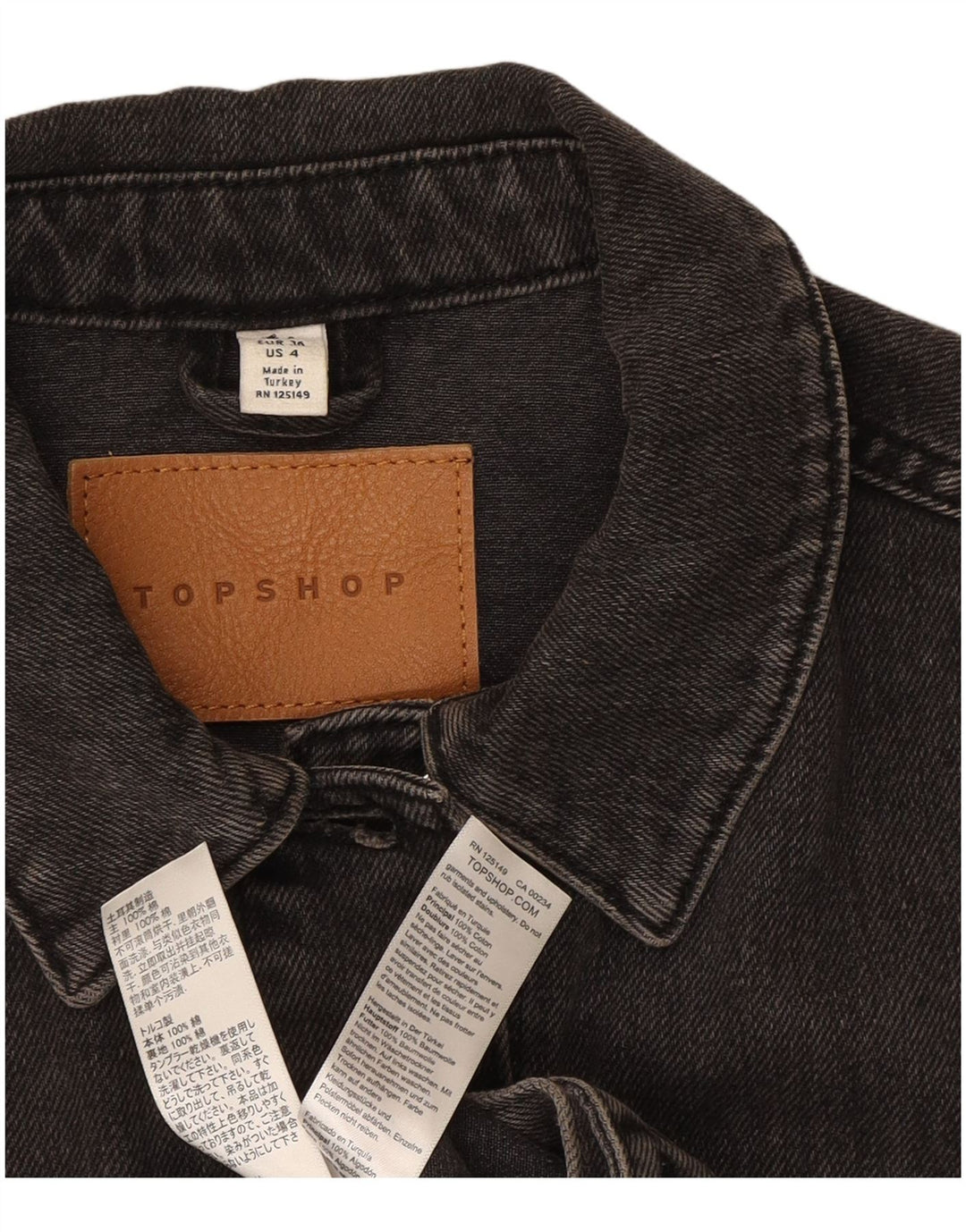 Topshop Giacca di jeans oversize da donna UK 8 Small Cotone grigio