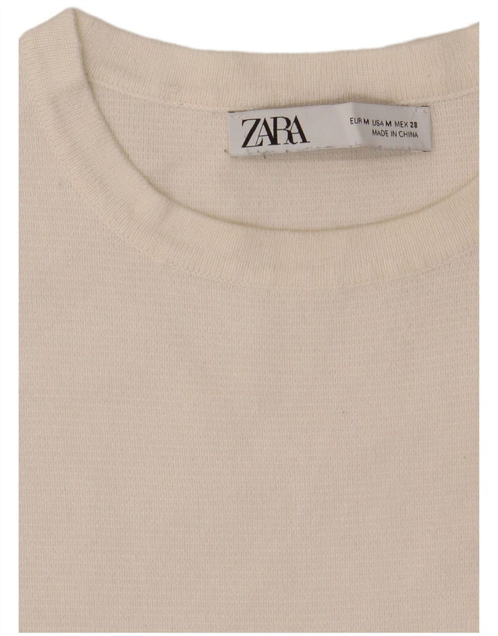 Zara Womens Crop T-Shirt Top UK 12 Medium White Colourblock