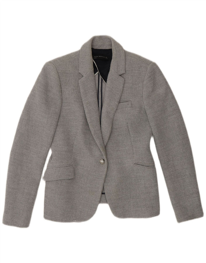 Zara Chaqueta Blazer De 1 Botón Para Mujer UK 46 Poliéster Gris Grande