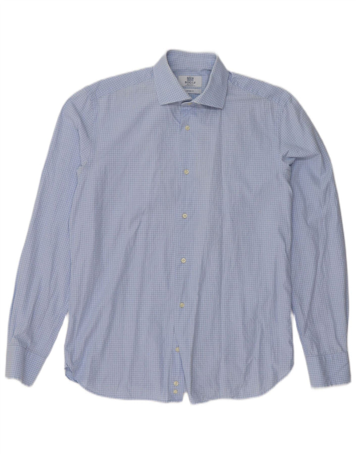 Boggi Mens Milano Custom Fit Shirt Size 39 15 1/2 Medium Blue Gingham