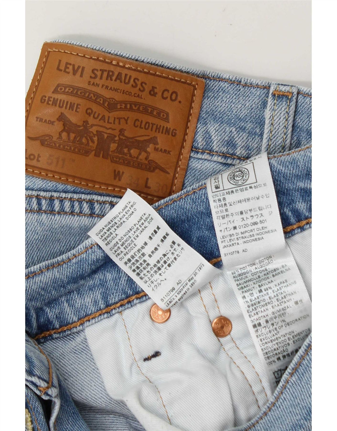 Levi's Mens 511 Slim Jeans W34 L30 Blue Cotton