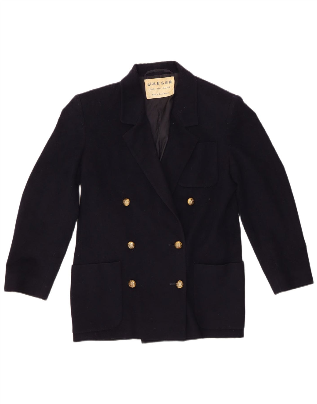 Jaeger Womens Double Breasted Blazer Jacket UK 6 XS Navy Blue New Wool