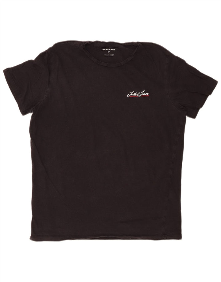 JACK & JONES Mens T-Shirt Top Large Black Cotton