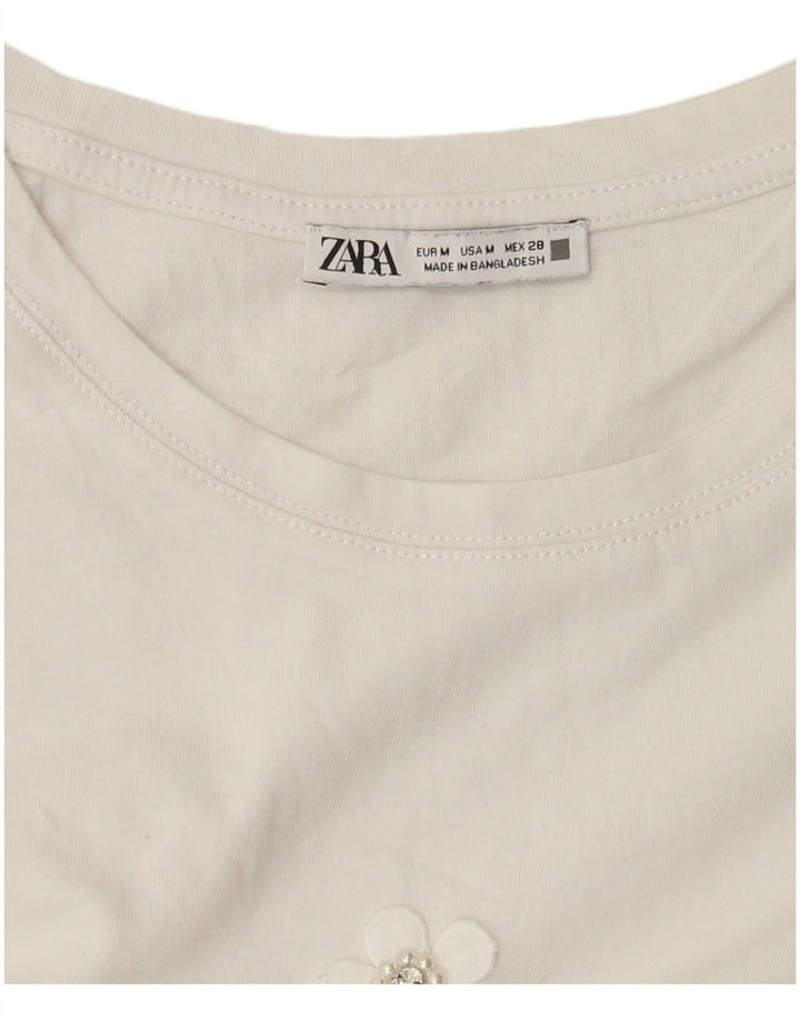 Zara Womens T-Shirt Top UK 14 Medium White Floral