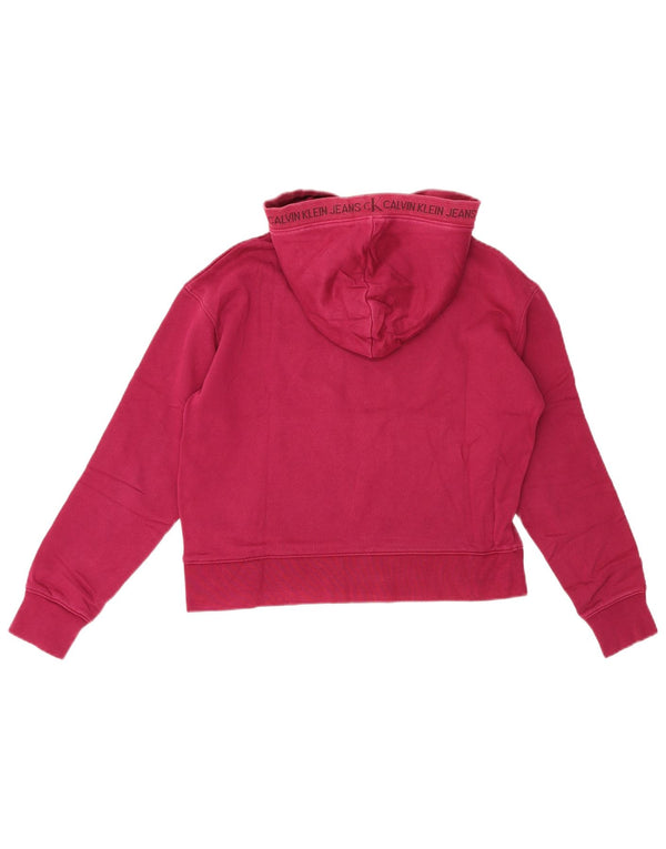 Calvin Klein Jeans Damen Crop Hoodie Pullover UK 10 Small Burgund