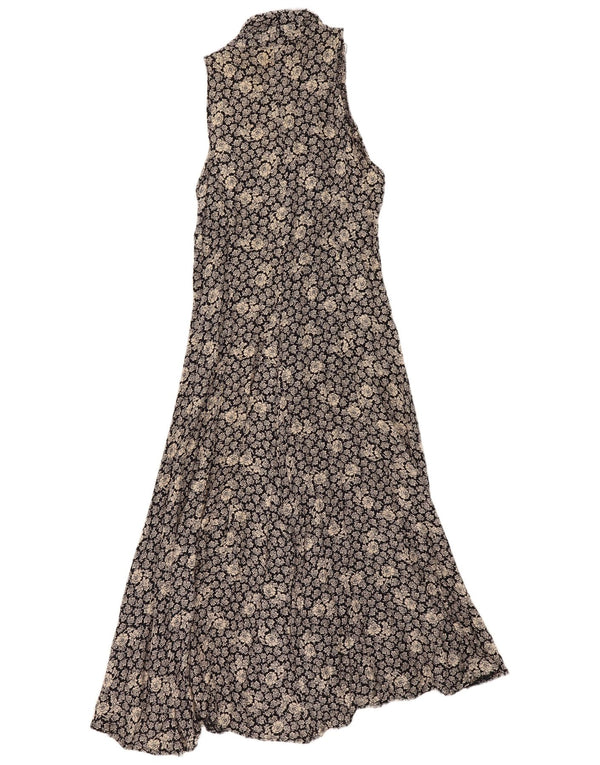Vintage Dame Maxi Halter Dress UK 10 Small Black Floral Viscose