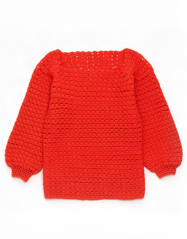 Vintage γυναικείο πουλόβερ See Through Boat Neck Jumper UK 12 Medium Red