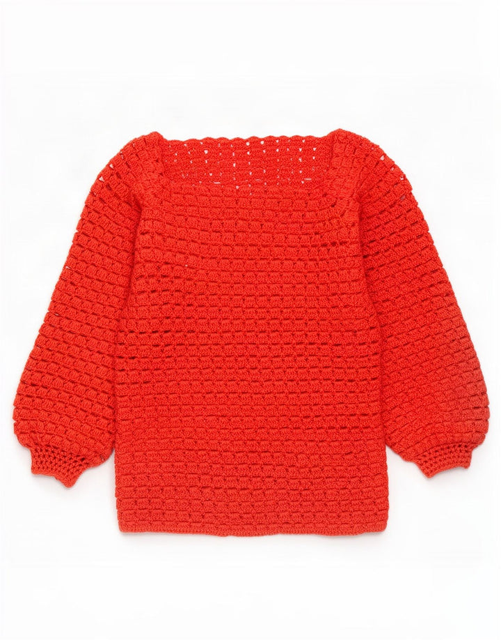 Vintage Womens See Through Boat Neck Jumper Sweater UK 12 Medium Red