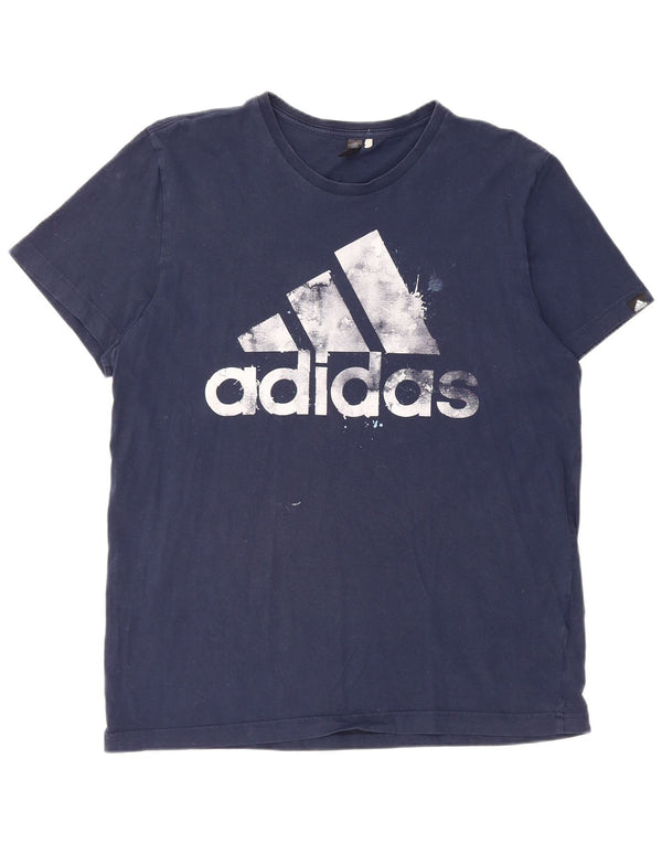 Adidas Mens Graphic T-Shirt Top Large Bleu Marine Coton