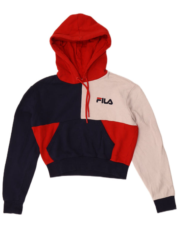 Fila Womens Crop Oversized Hoodie Pullover UK 6 XS Mehrfarbiger Farbblock