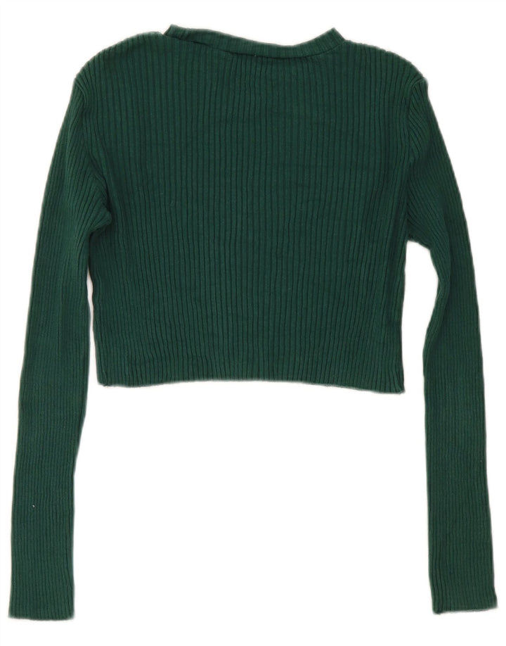 Zara Womens Crop Top Long Sleeve UK 14 Large Green