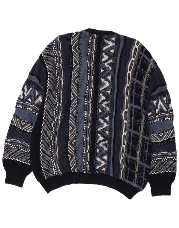 Suéter cardigã masculino Marc Gibaldi XL azul marinho algodão geométrico