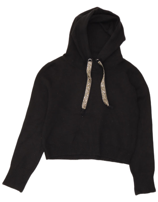 Zara Damen Crop Kapuzenpullover Pullover UK 10 Small Schwarze Viskose