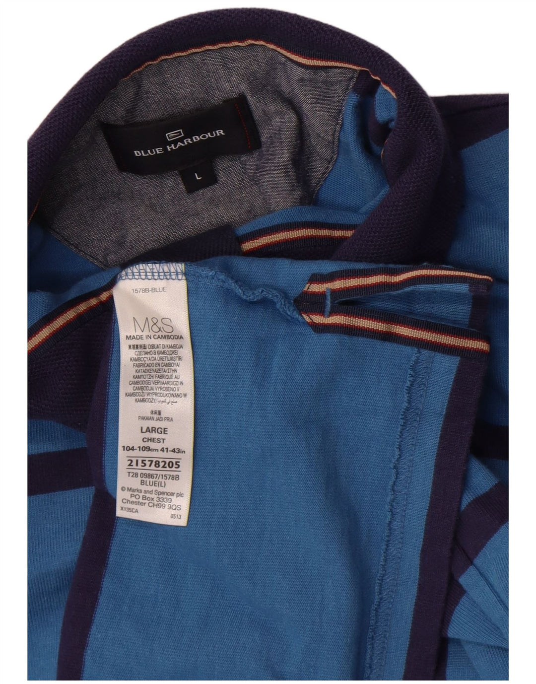 Marks & Spencer Herre Blue Harbor Sweatshirt Jumper Stor Blå Stribet
