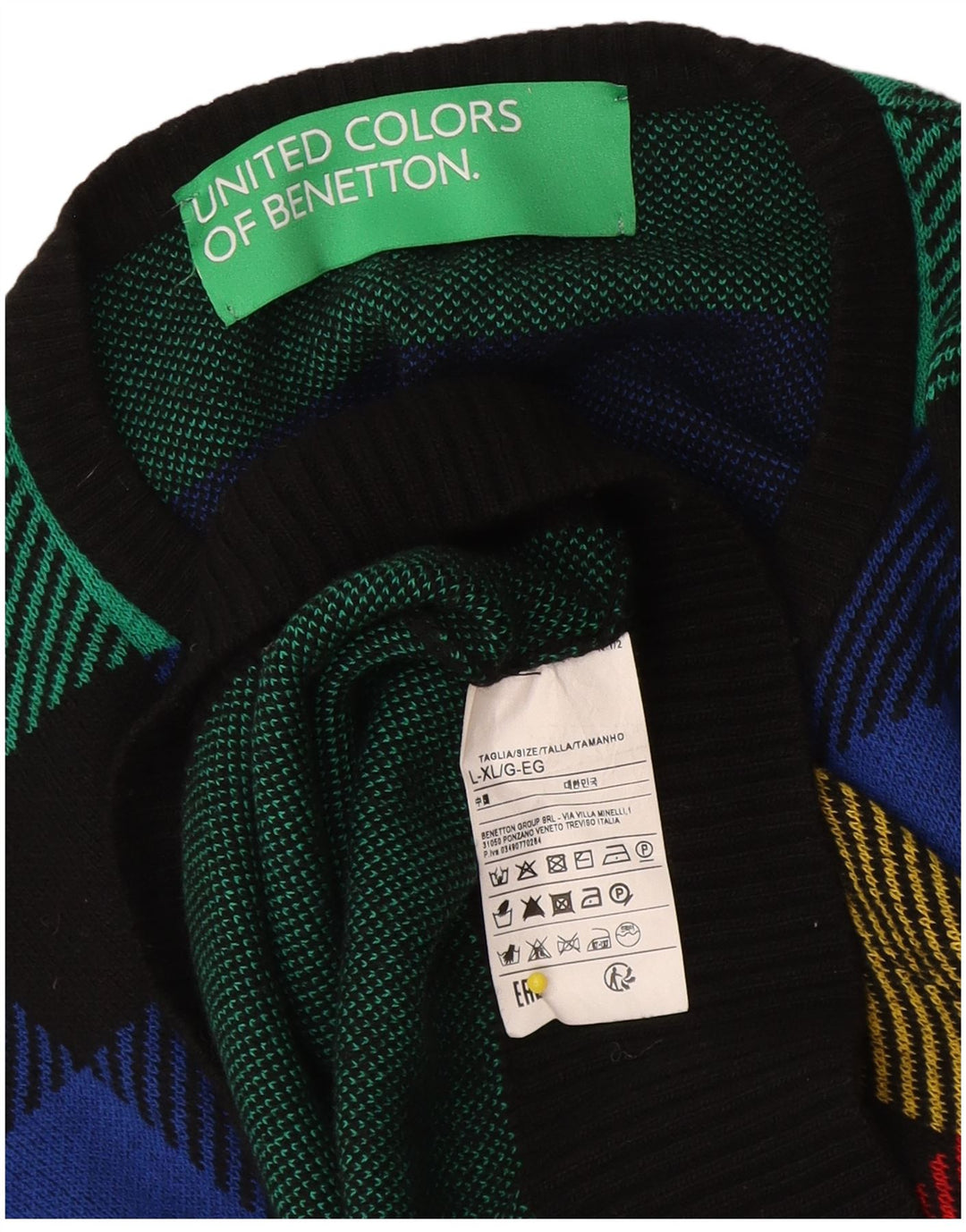 Benetton Dame sweater med rund hals DK 16 Stor flerfarvet ternet