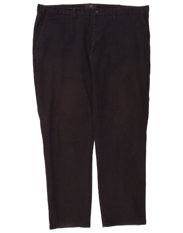 Calça chino reta masculina Marks & Spencer W44 L31 algodão azul marinho