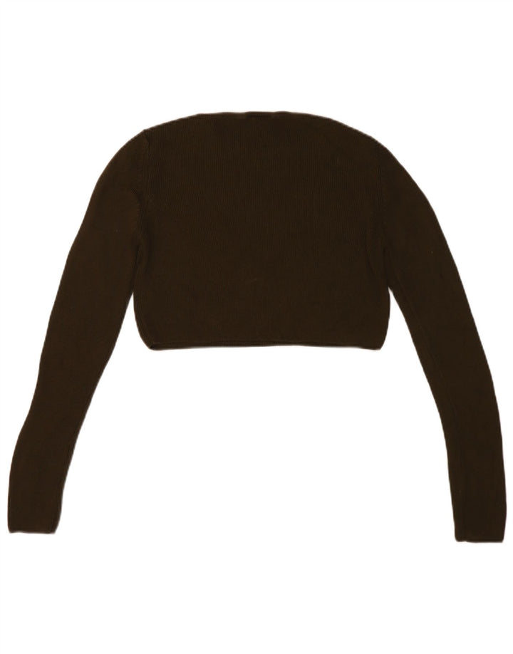Topshop Womens Crop Top Long Sleeve UK 12 Medium Khaki Viscose