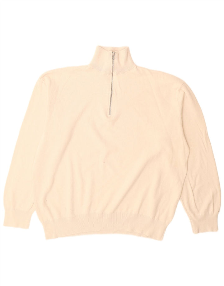 Zara Mens Zip Neck Jumper Sweater Large Off White Cotton