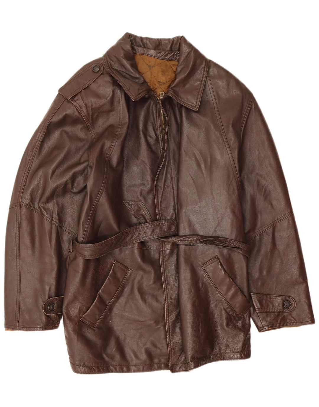 Vintage Mens Military Leather Jacket IT 52 XL Brown Leather
