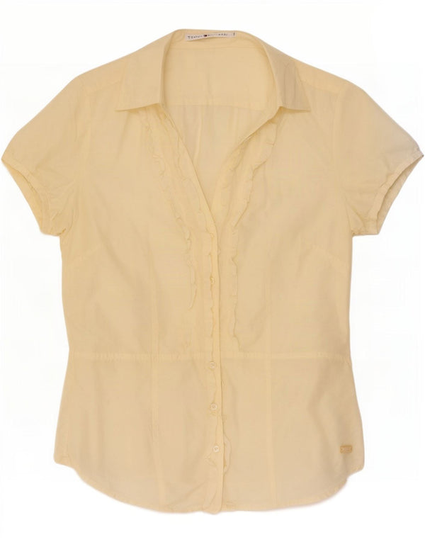 Tommy Hilfiger Chemise à manches courtes à volants sur le devant pour femme US 8 Jaune moyen