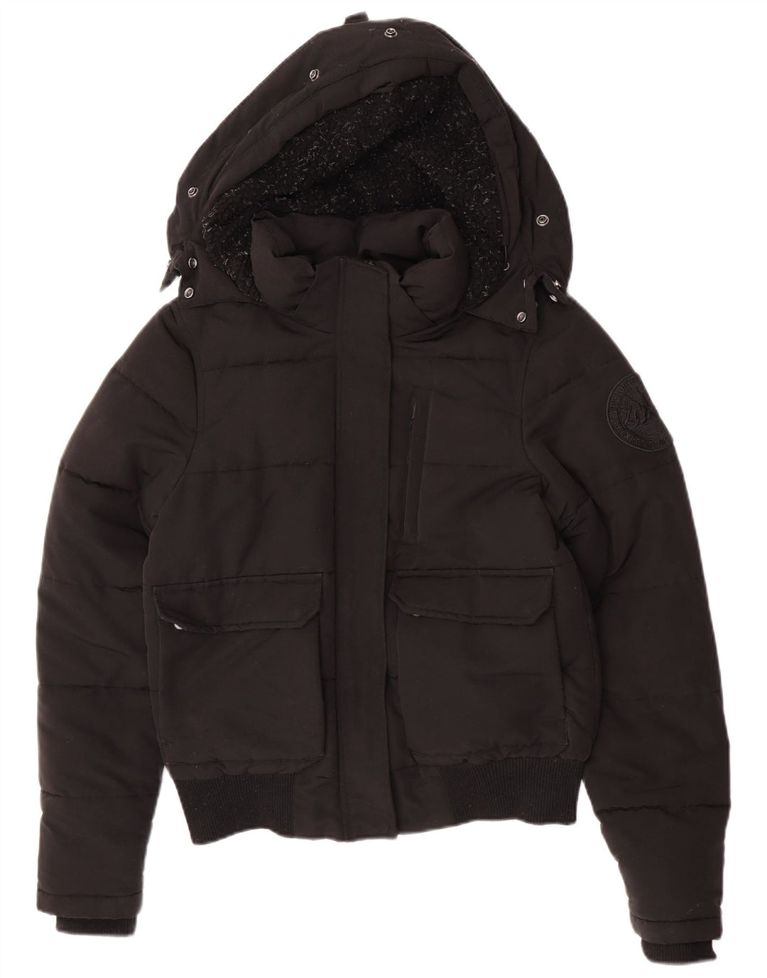 Giacca imbottita con cappuccio da donna Superdry UK 12 medio nero poliestere