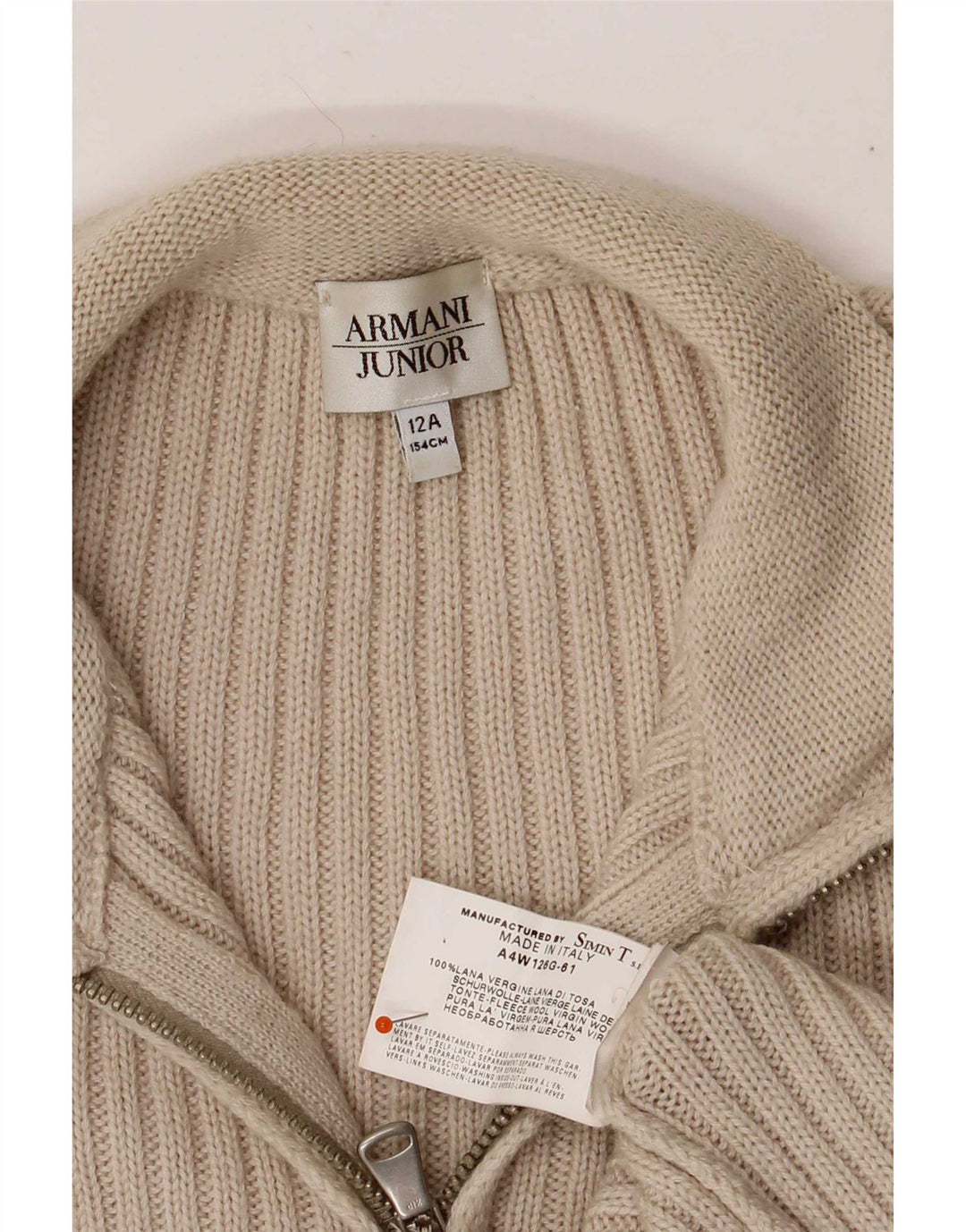 Armani Boys Cardigan Sweater 11-12 Years Beige Virgin Wool