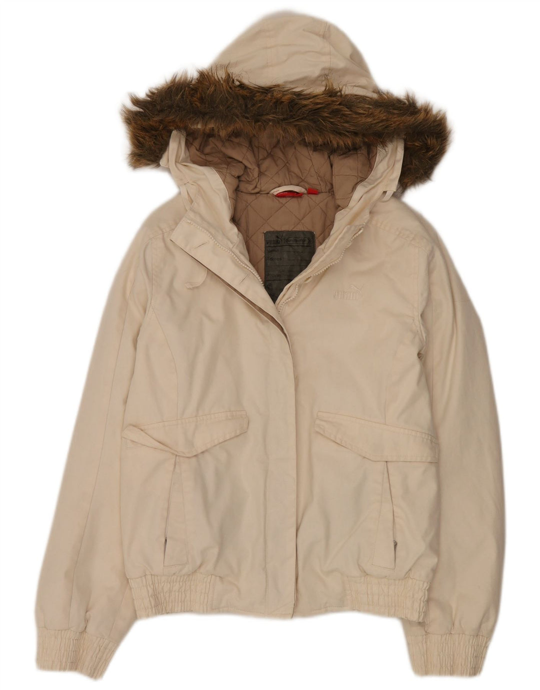Puma Womens Hooded Bomber Jacket UK 6 XS Off White