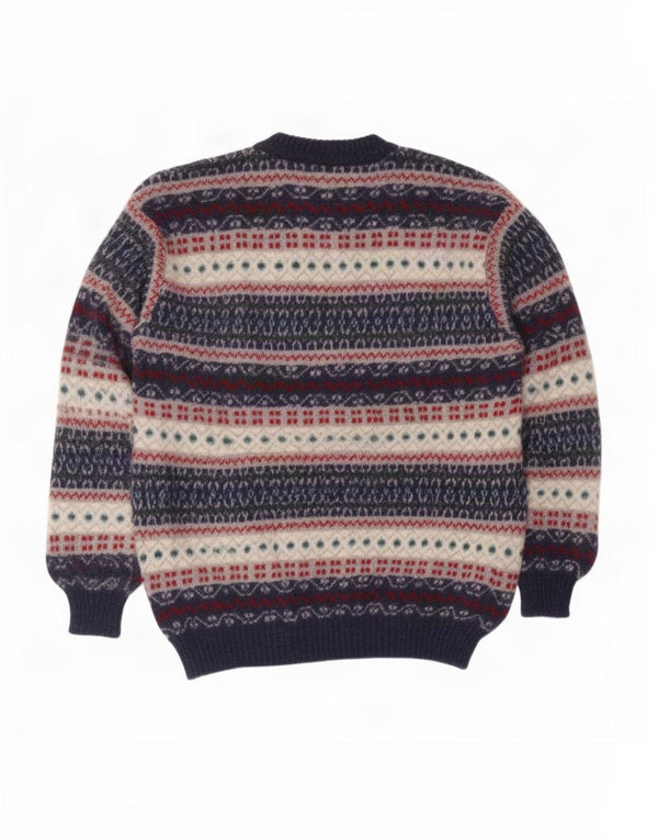 Sisley Mens Crew Neck Jumper Sweater Large Navy Blue Fair Isle