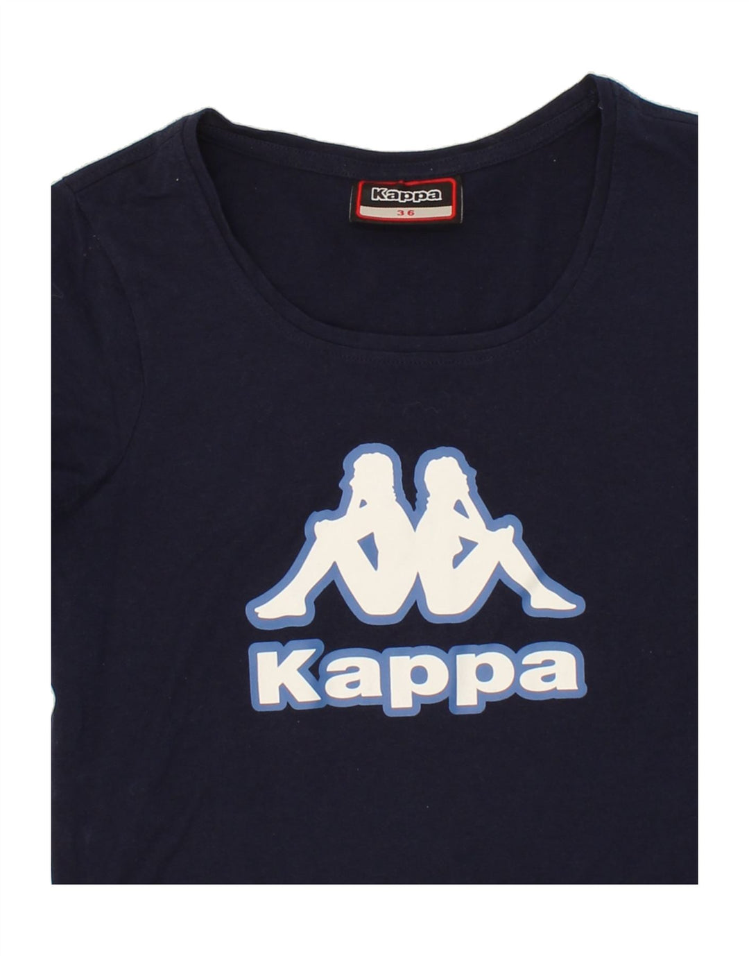 KAPPA Womens Graphic T-Shirt Top EU 36 Small Navy Blue Vintage Kappa and Second-Hand Kappa from Messina Hembry 
