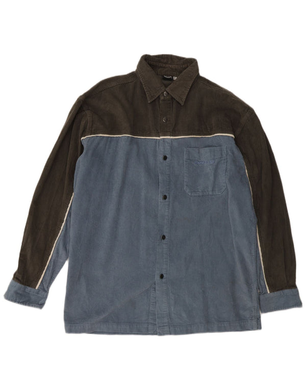 Scorpion Bay Mens Graphic Corduroy Shirt Large Blue Colourblock Cotton