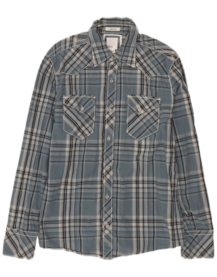 BKE Mens Athletic Fit  Shirt Medium Blue Check Cotton