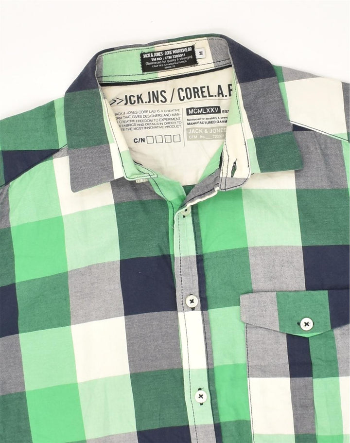 JACK & JONES Mens Shirt Medium Green Check Cotton