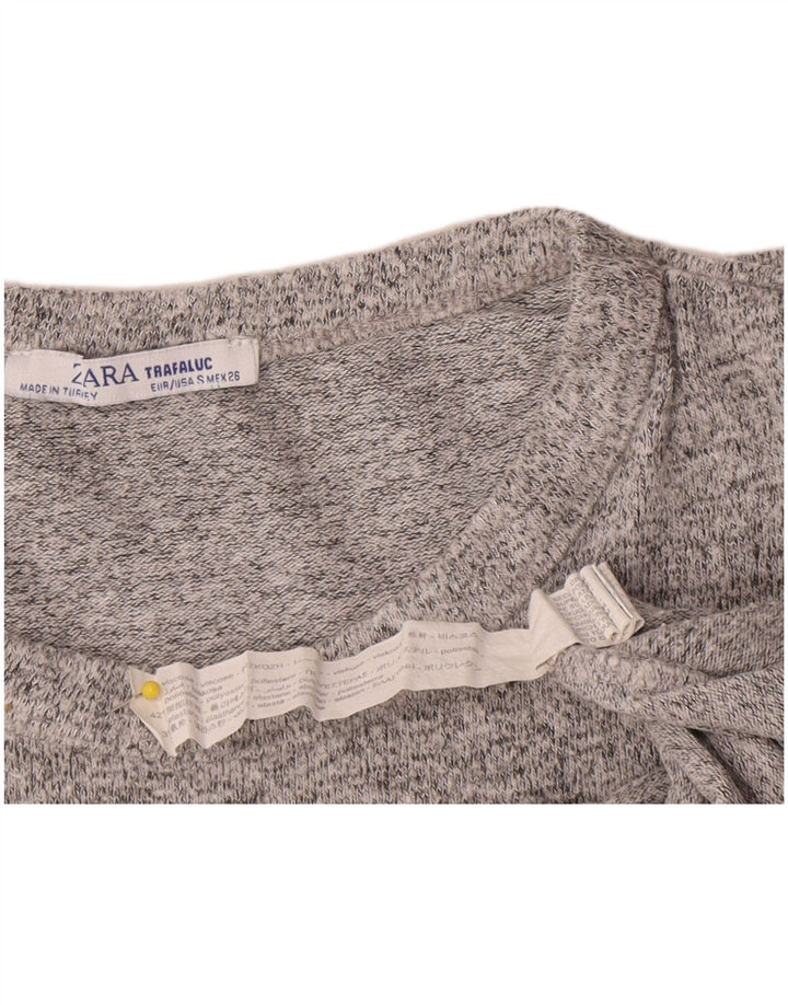 Zara Womens Crop Top Long Sleeve UK 8 Small Grey Viscose