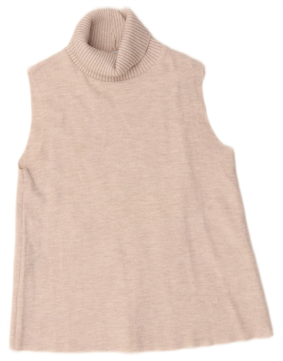 Zara Dame Roll Neck Vest Top UK 12 Medium Beige Bomuld