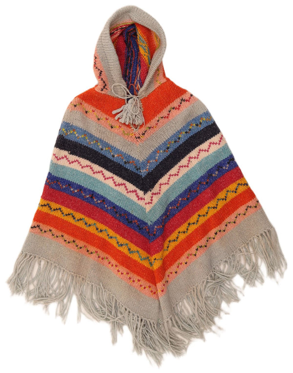 Vintage Womens Hooded Poncho Jumper One Size Multicoloured Geometric
