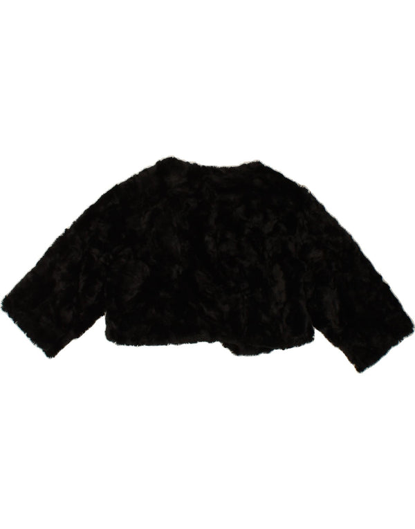 VINTAGE Womens Faux Fur Bolero Jacket UK 12 Medium Black Acrylic