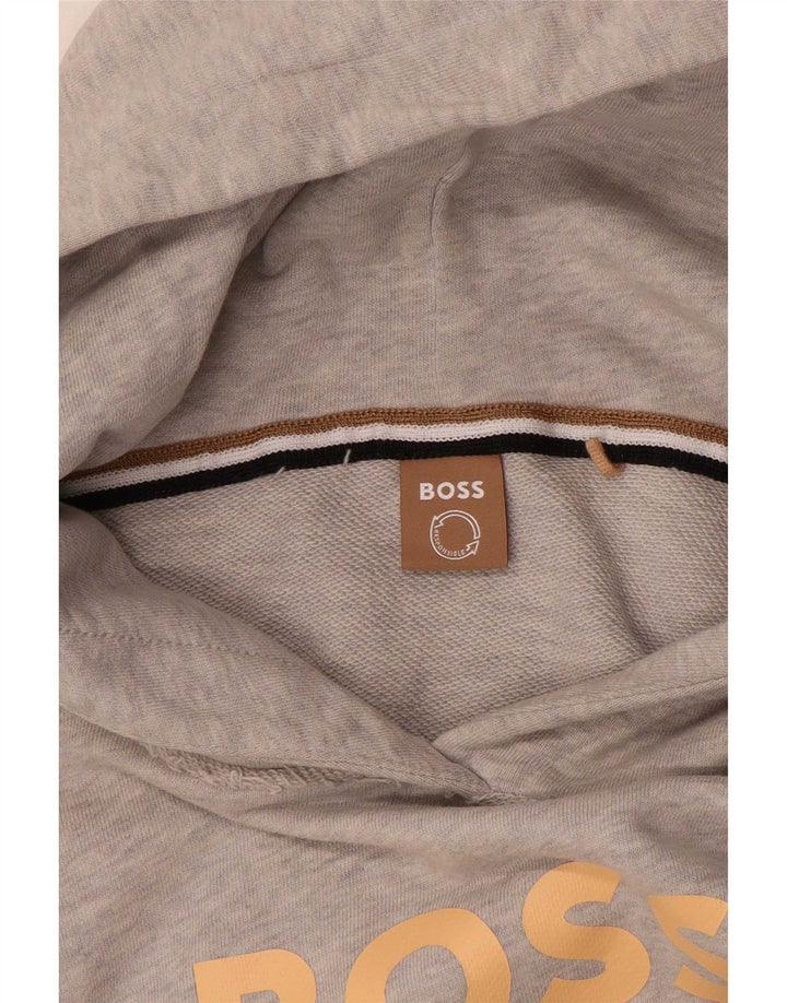 Hugo Boss Womens Graphic Oversized Hoodie Jumper UK 14 Medium Grey