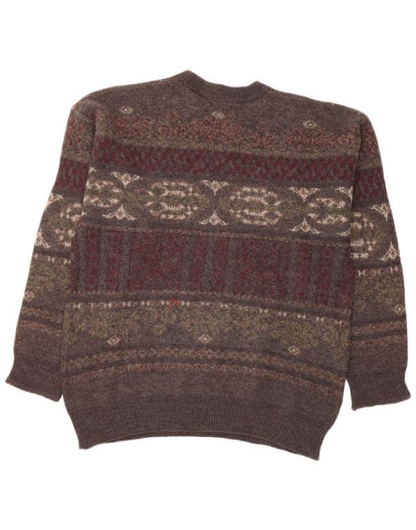 Pulover Vintage pentru bărbați cu gâtul turnat, mare, gri din lână Fair Isle