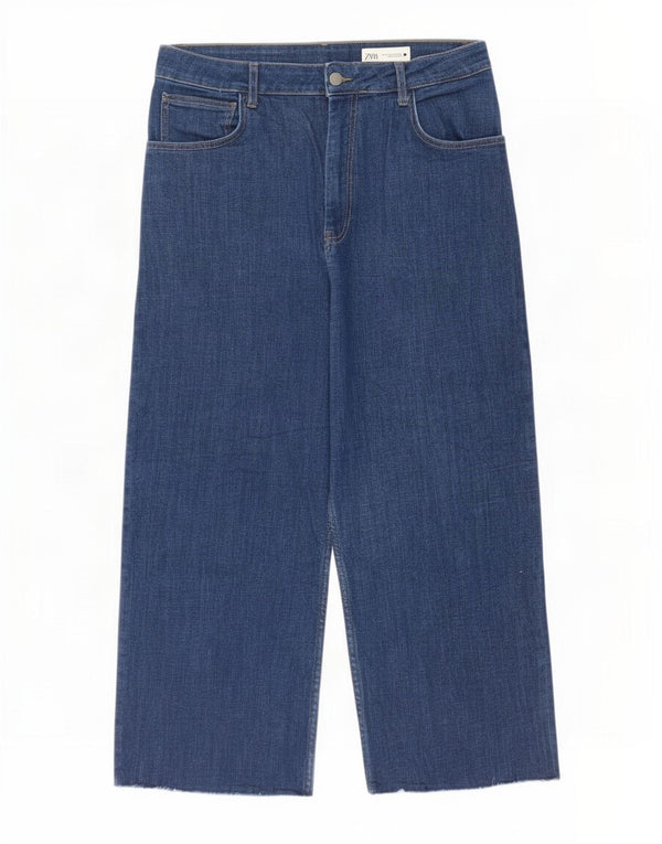 Jeans Zara da donna a gamba larga corta a vita alta EU 42 Large W32 L23 cotone blu