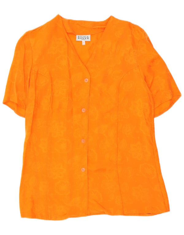 Silvia Bauer Womens Short Sleeve Shirt Blouse UK 16 Large Orange Floral