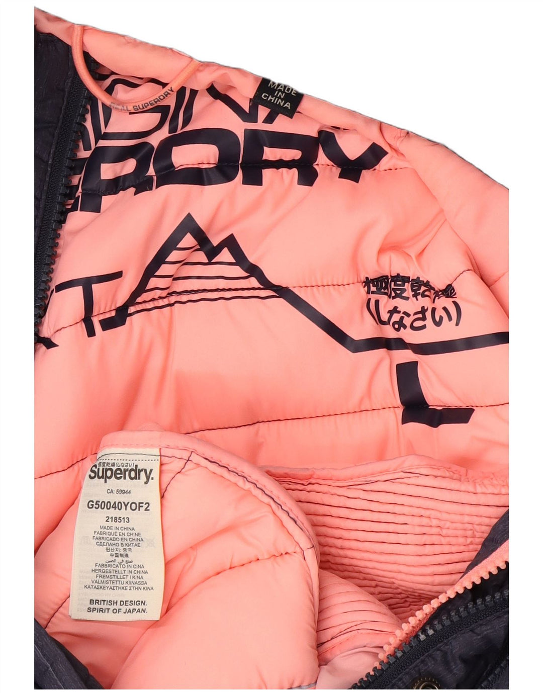 Superdry Wattierte Jacke mit Kapuze für Damen, UK 14, Größe L, Marineblau, Polyester