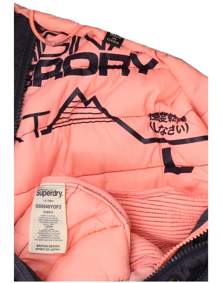 Superdry Wattierte Jacke mit Kapuze für Damen, UK 14, Größe L, Marineblau, Polyester