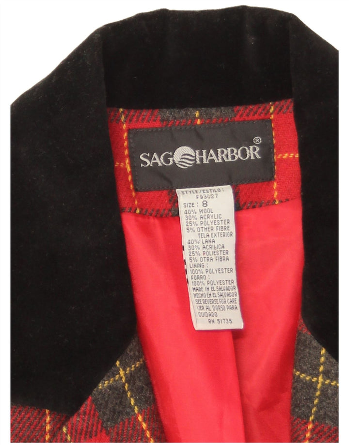 Sag Harbor Womens 1 Button Blazer Jacket US 8 Medium Red Check Wool